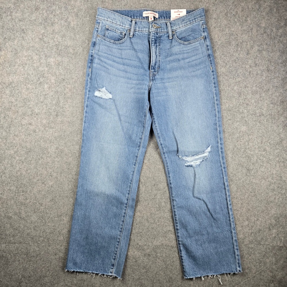 Lucky Brand Zoe Jeans Womens 10/30 Blue High Rise Straight Distressed Raw Hem